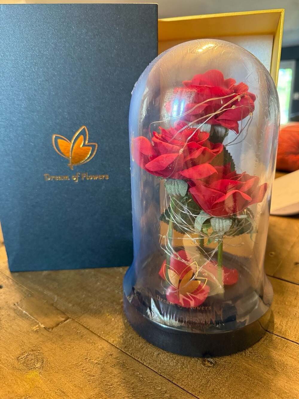 Dream of Flowers Light Up Red Silk Roses in Glass Dome
